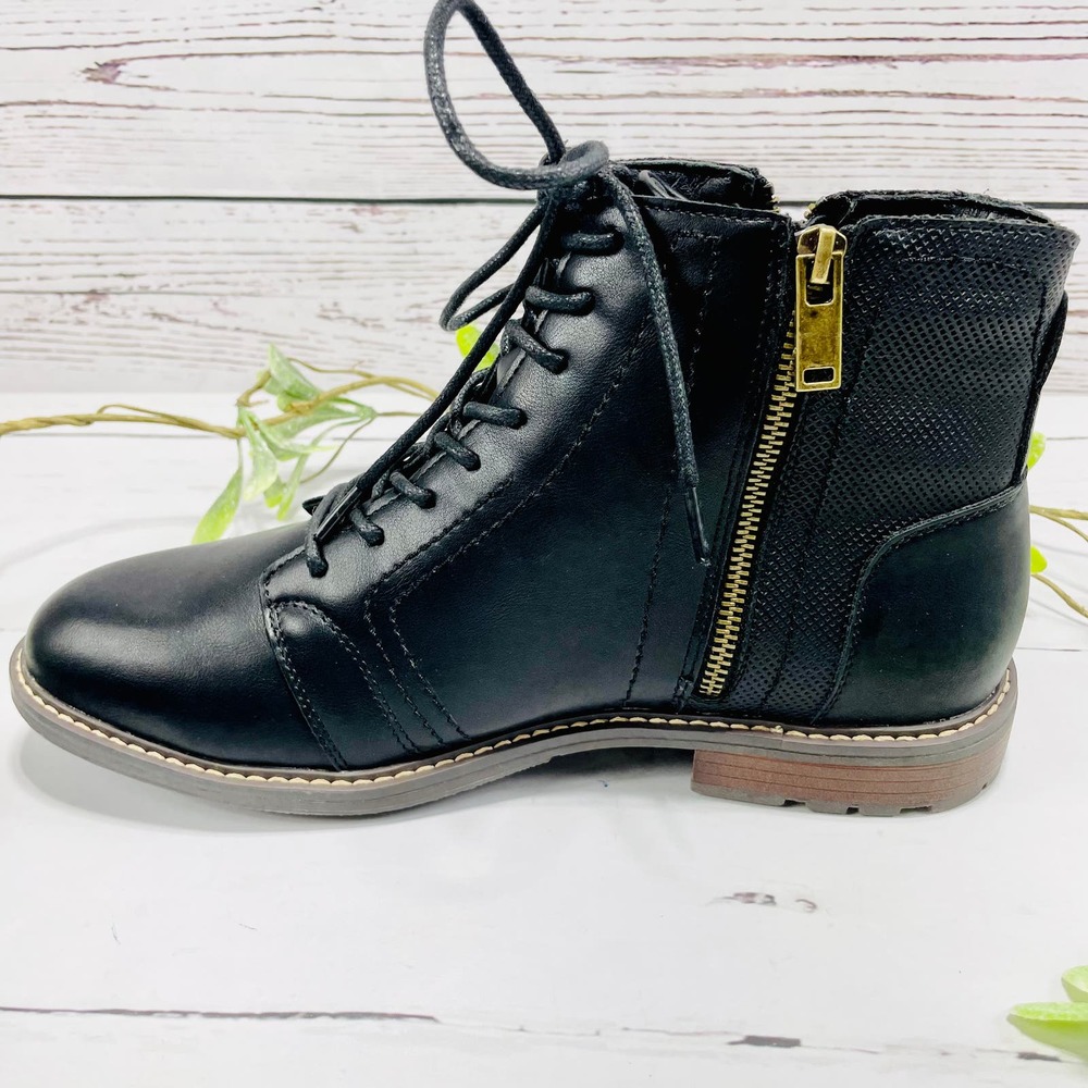 NEW Men's Black Lace-Up Boots with Side Zipper - Size 10 - Picture 6 of 9